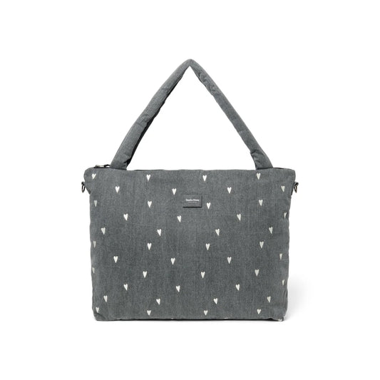 Studio Noos Denim Diaper Bag in Grey Hearts