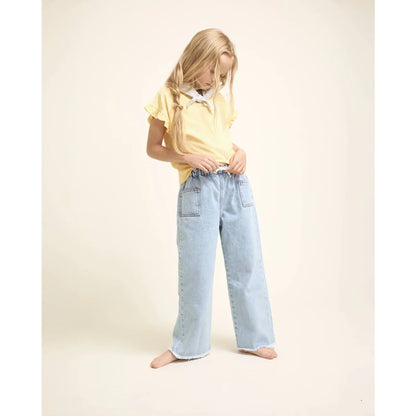 Twill Mädchenhose hellwasch jeans weite Bein ausgefranst Saum
