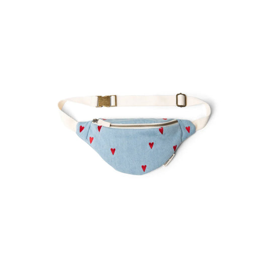 Hellblaues Herzmuster Bauchtasche aus Denim, Modell Denim Mini Fanny Pack