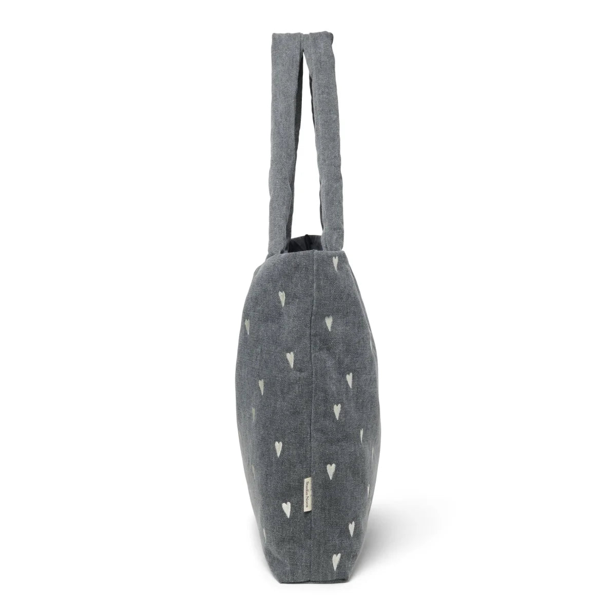 Dunkelgraue Tote-Tasche mit weißen Herzmustern, Denim Mom Bag Grey Hearts
