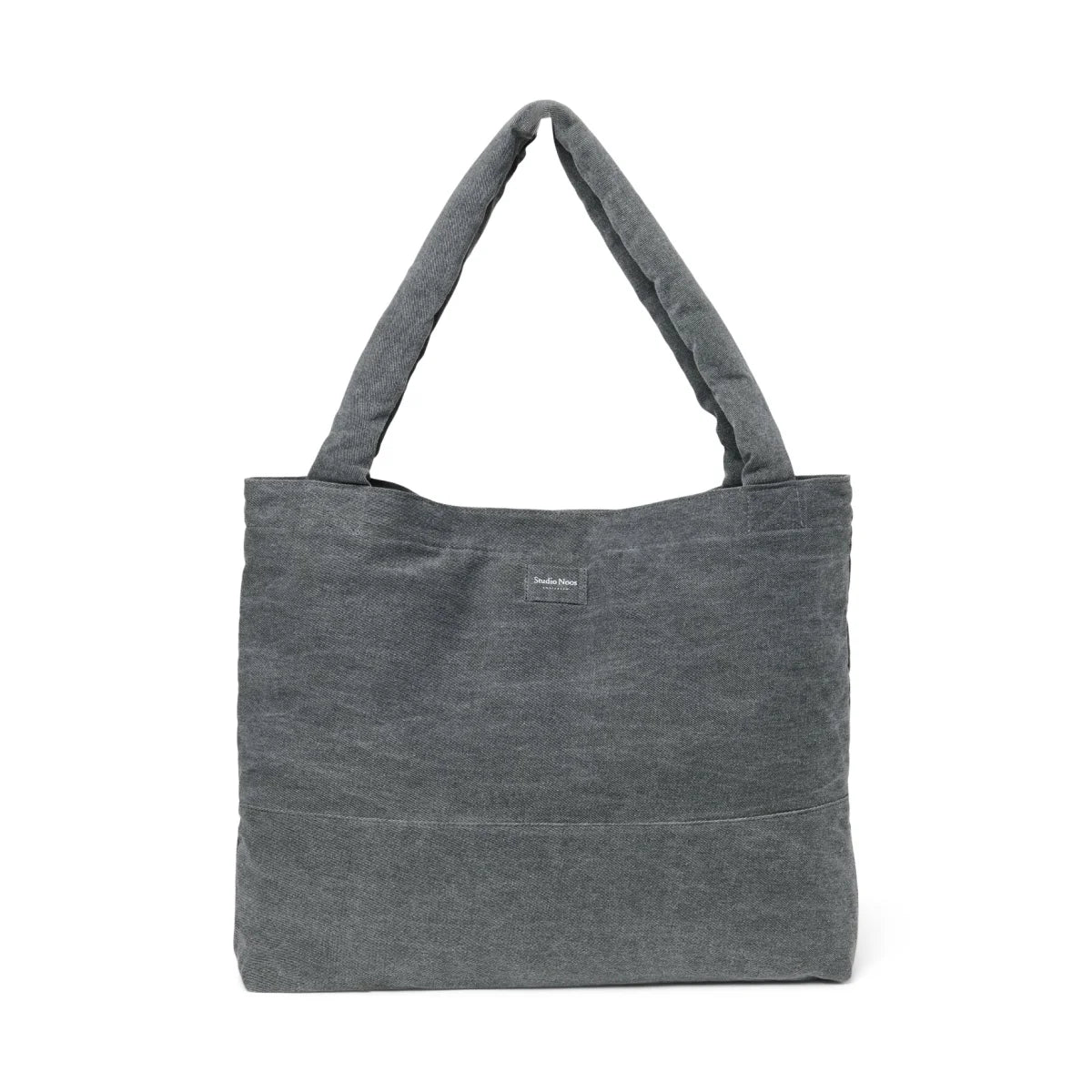 Dunkelgraue rechteckige Tote-Tasche mit gepolsterten Griffen, Denim Mom Bag Grey
