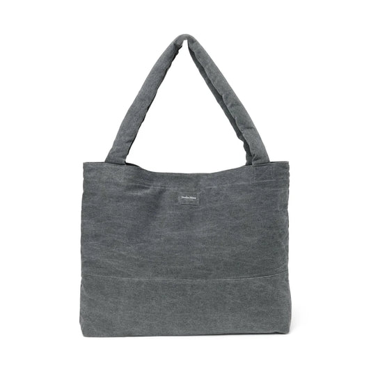Dunkelgraue rechteckige Tote-Tasche mit gepolsterten Griffen, Denim Mom Bag Grey