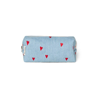 Studio Noos Denim Necessaire in Blue Hearts