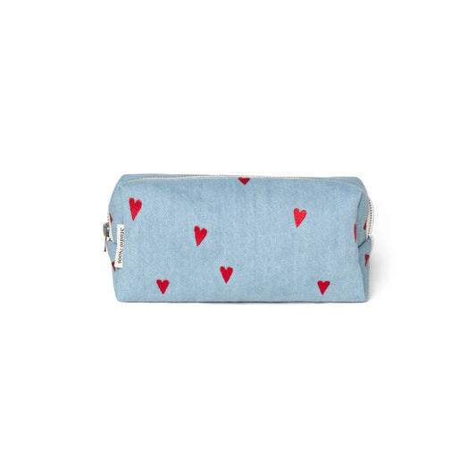 Studio Noos Denim Necessaire in Blue Hearts