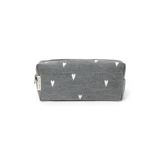 Studio Noos Denim Necessaire in Grey Hearts