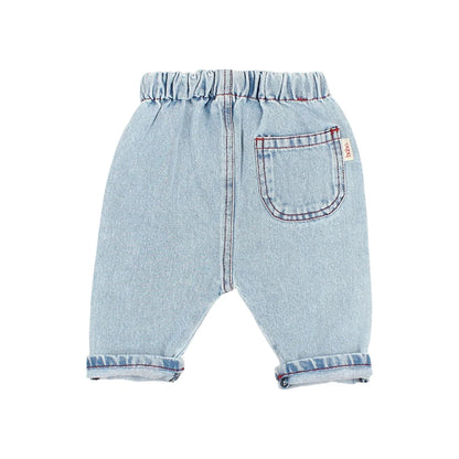 Helle Denim Pants mit elastischem Bund und gerollten Säumen