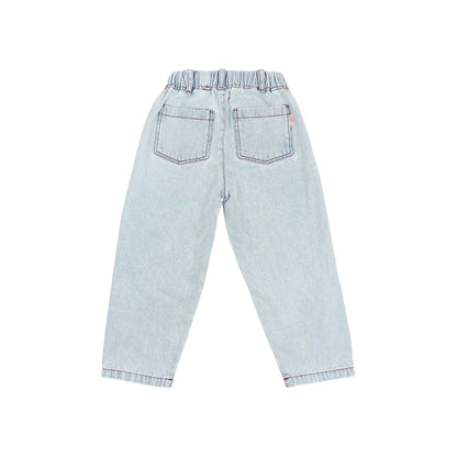Twill Mädchenhose hellwaschene Denimhose mit Gummibund und Taschen