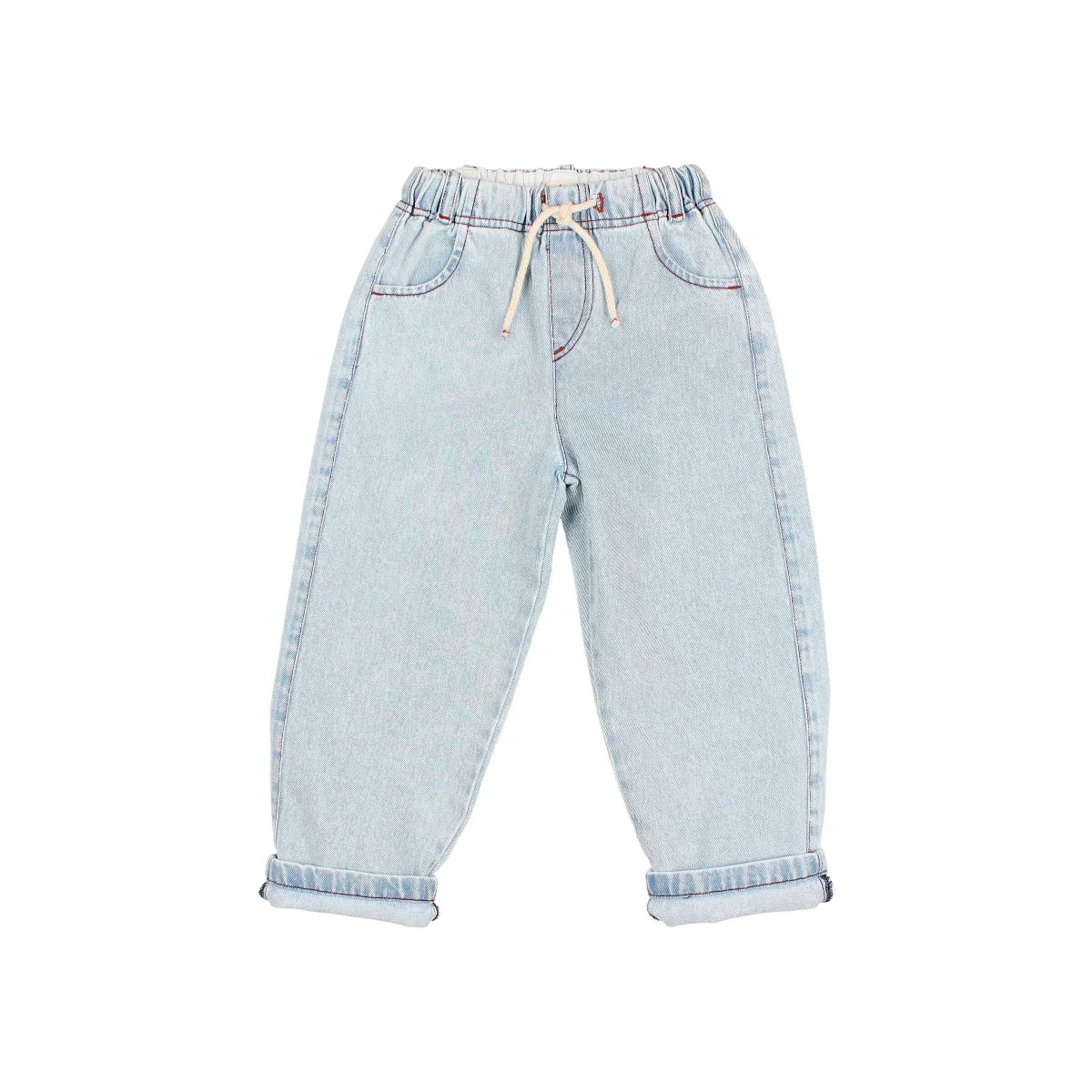 Helle Twill Mädchenhose mit Gummibund, Kordelzug und gerollten Säumen