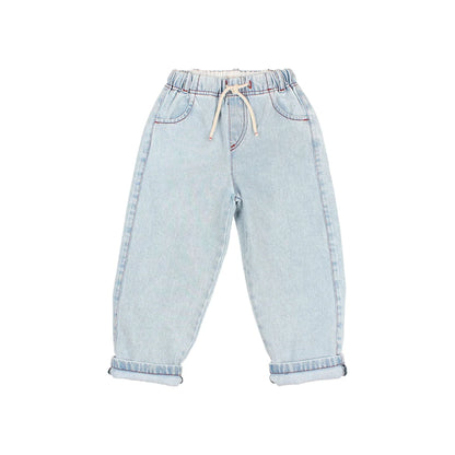 Helle Twill Mädchenhose mit Gummibund, Kordelzug und gerollten Säumen