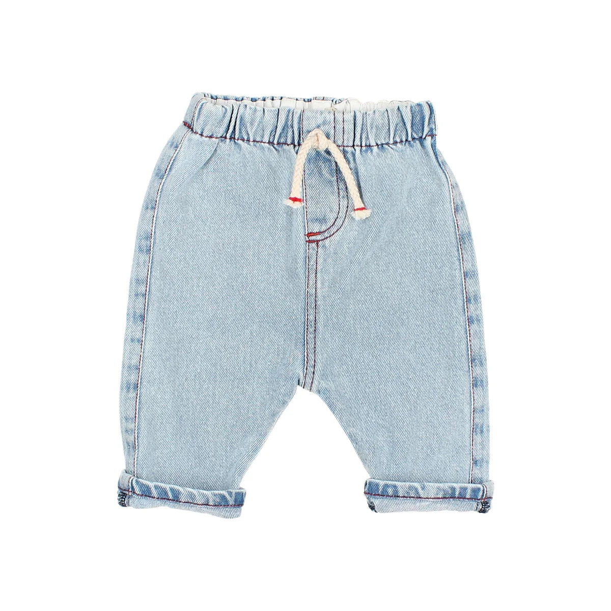 Hellblaue Denim Pants mit elastischem Bund und dekorativer Kordel