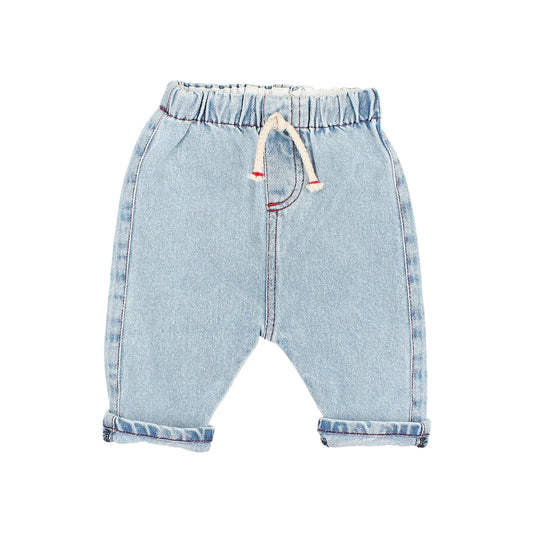 Hellblaue Denim Pants mit elastischem Bund und dekorativer Kordel