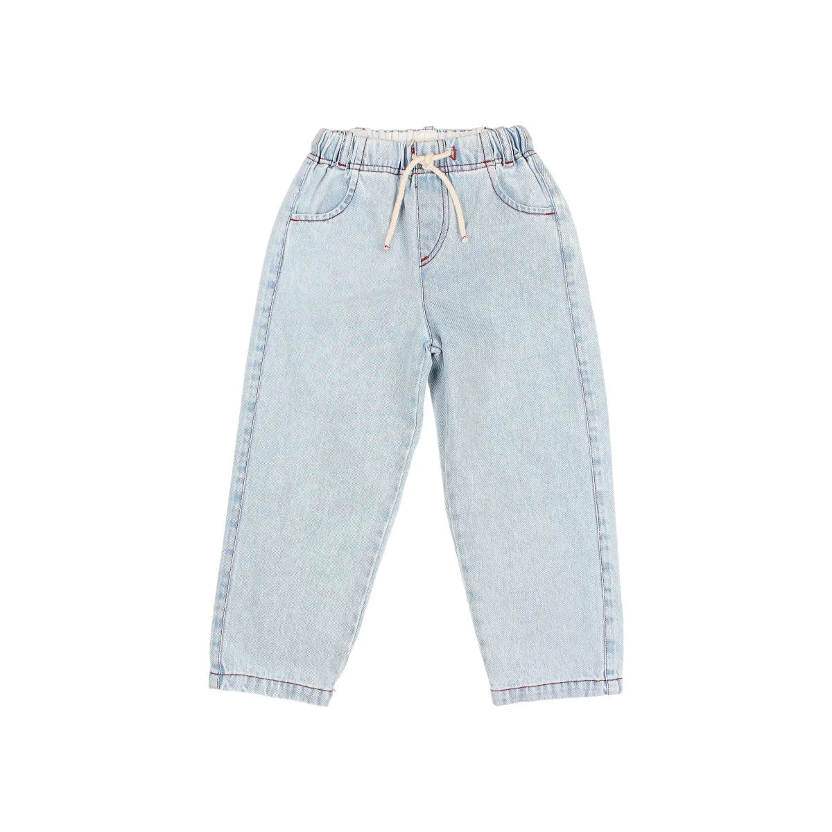 Helle Denim Mädchenhose mit Gummibund und cremefarbener Kordel