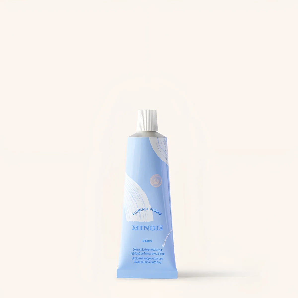 Hellblaue Tube Minois Paris Windelcreme 50 ml mit weissem Deckel und minimalistischer Gestaltung