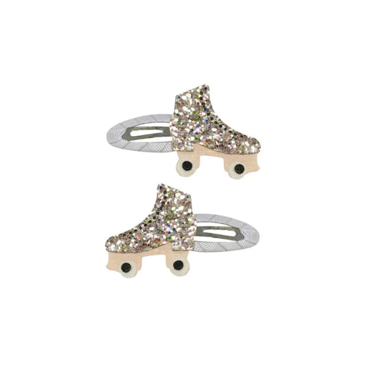 Glitzernde silberne Disco Roller Haarklammern mit Beige-Rädern von Billy loves Audrey