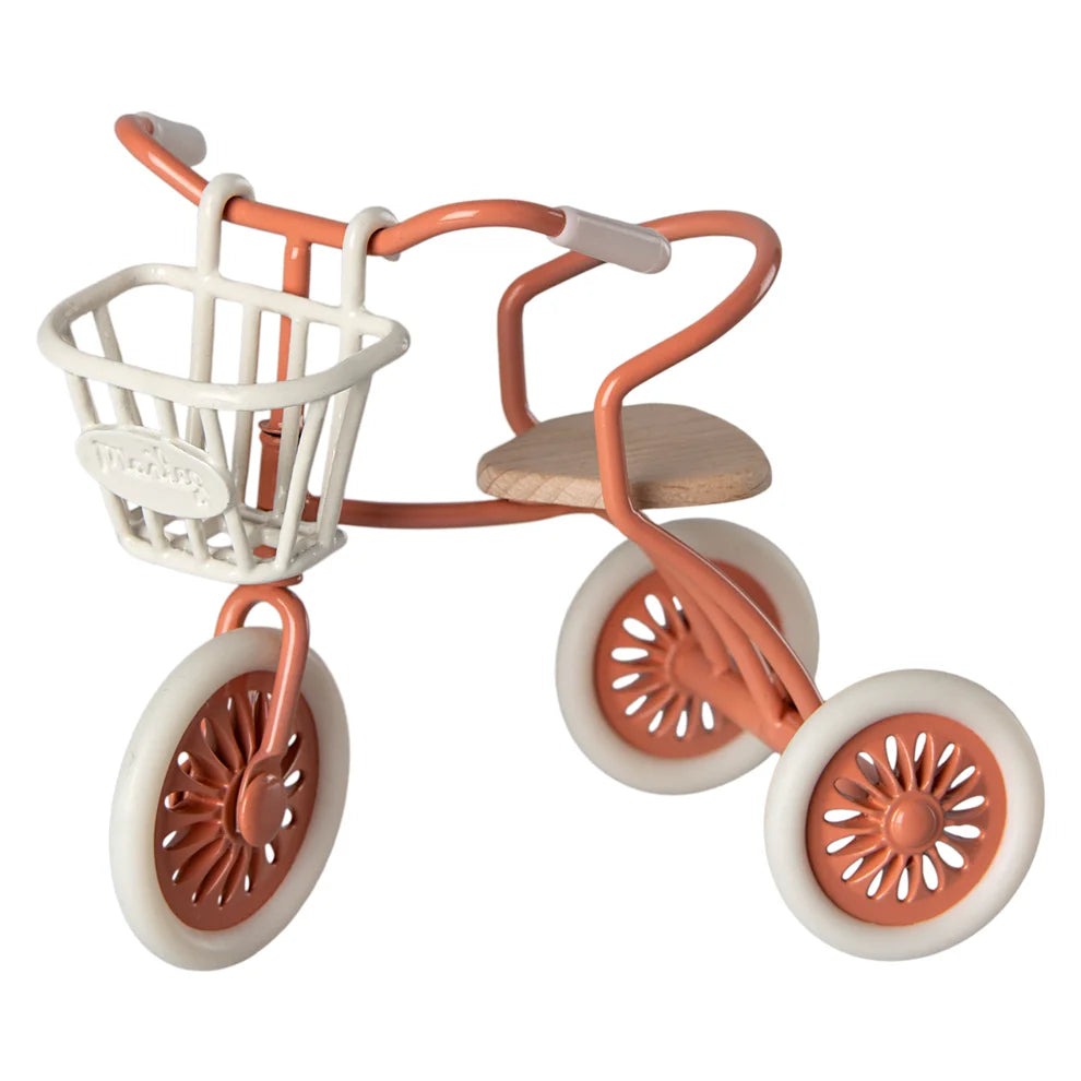 Vintage-Stil Kinder-Dreirad Korb Maus mit weißem Korb und korallenfarbenem Rahmen