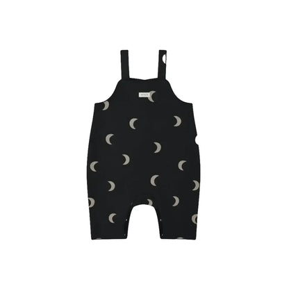 Schwarzer Baby-Romper mit Mondmuster, Dungarees Latzhose in Charcoal Midnight