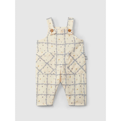 Strukturierte Baumwoll-Dungarees Indigo mit Blumenmuster