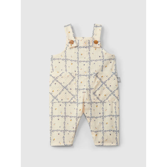 Strukturierte Baumwoll-Dungarees Indigo mit Blumenmuster