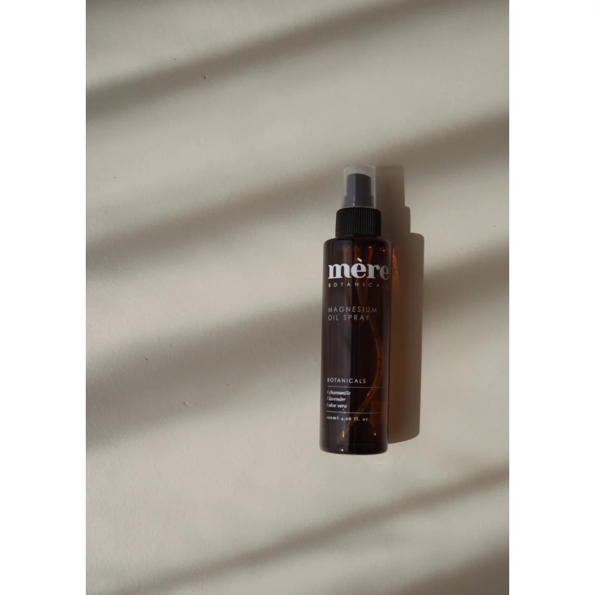 Mère Botanicals Magnesiumöl-Spray 120ml, dunkles Glas, hautfreundliche Mischung