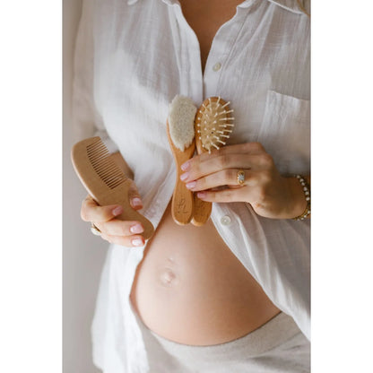 Holz Frisur-Set für Babys mit Bürste und Kamm, weiche Borsten