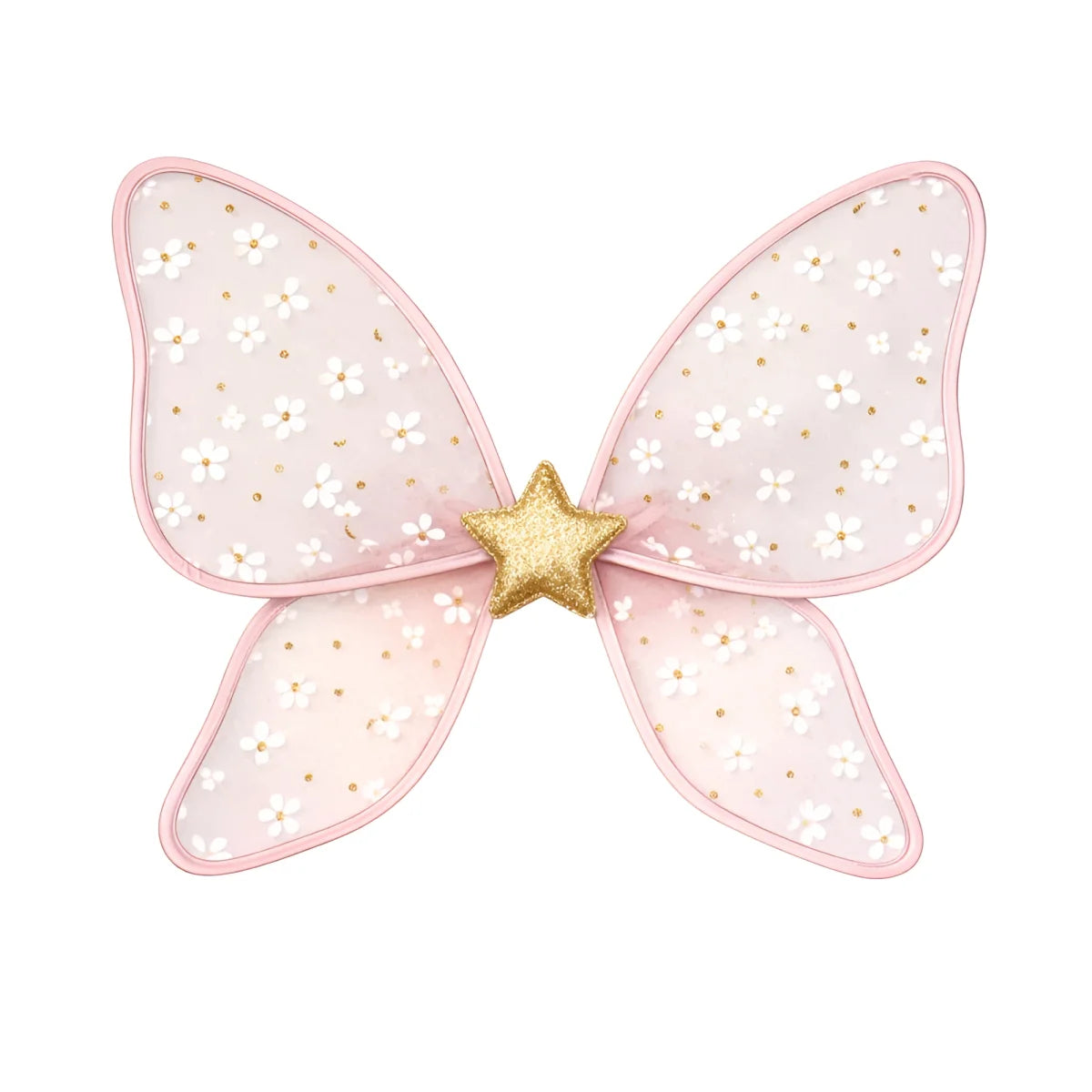 Feenflügel Darcy Blush Petal: Rosa Schmetterlingsflügel mit Blumenmuster, Goldpunkten, Glitzerstern