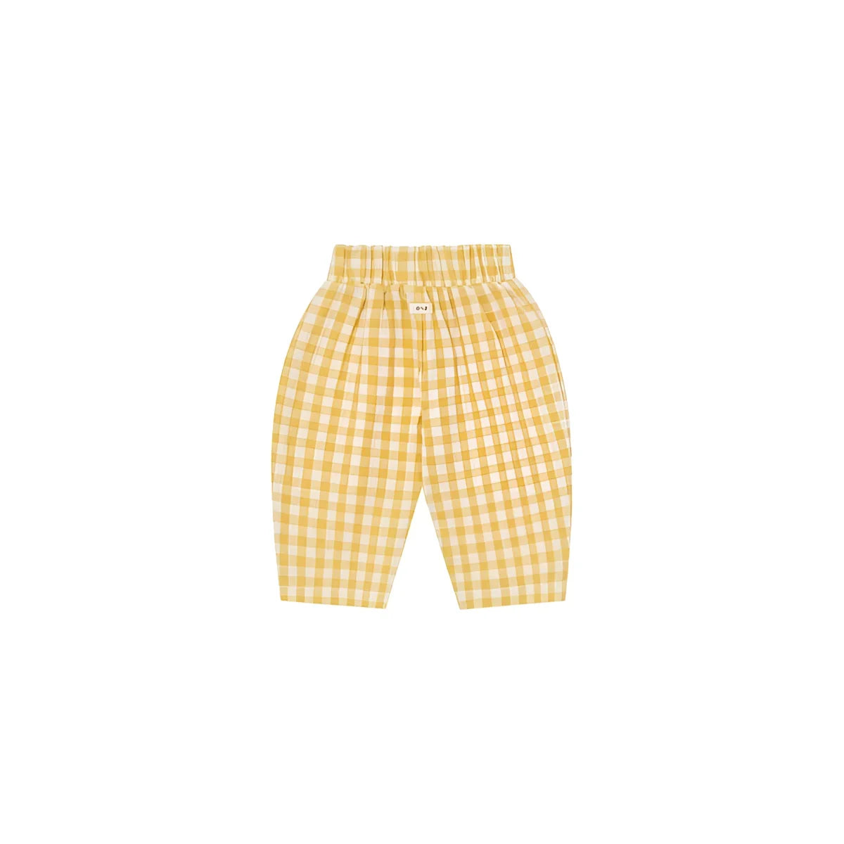 Fisherman Pants Honeycomb Gingham: gelb-weiße Karo-Baumwollhose mit Gummibund