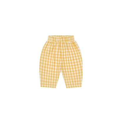 Fisherman Pants Honeycomb Gingham, gelb-weisse Karo-Babyhose, Rückseite