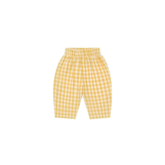 Fisherman Pants Honeycomb Gingham, gelb-weisse Karo-Babyhose, Rückseite
