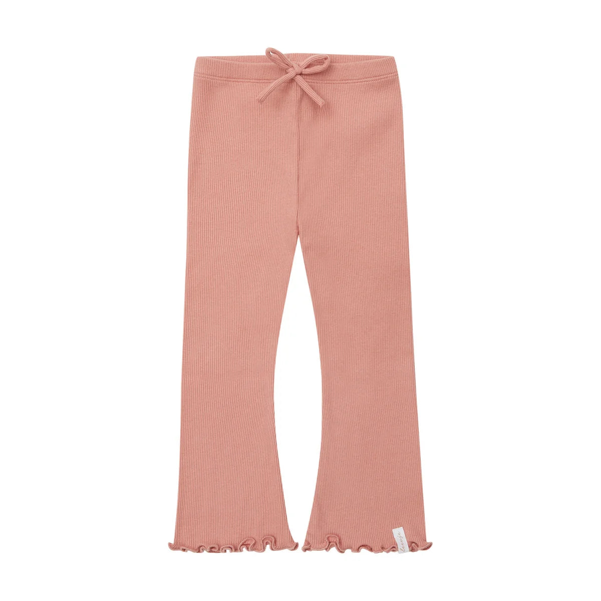 Flared Bio-Baumwoll-Leggings Terracotta mit Zierkordel vorne, weicher Rippenstrick