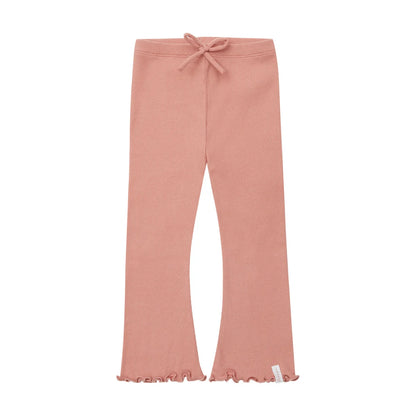 Flared Bio-Baumwoll-Leggings Terracotta mit Zierkordel vorne, weicher Rippenstrick