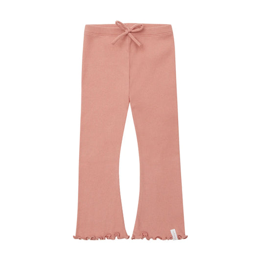 Flared Bio-Baumwoll-Leggings Terracotta mit Zierkordel vorne, weicher Rippenstrick