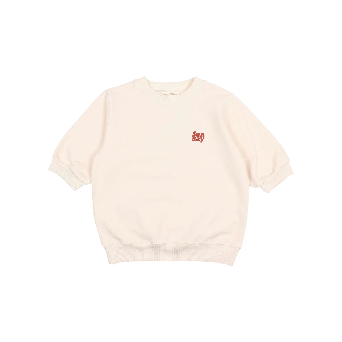 Cremefarbener Fleece-Sweatshirt mit kurzen Ärmeln in Ivory