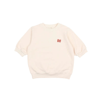 Cremefarbener Fleece-Sweatshirt mit kurzen Ärmeln in Ivory