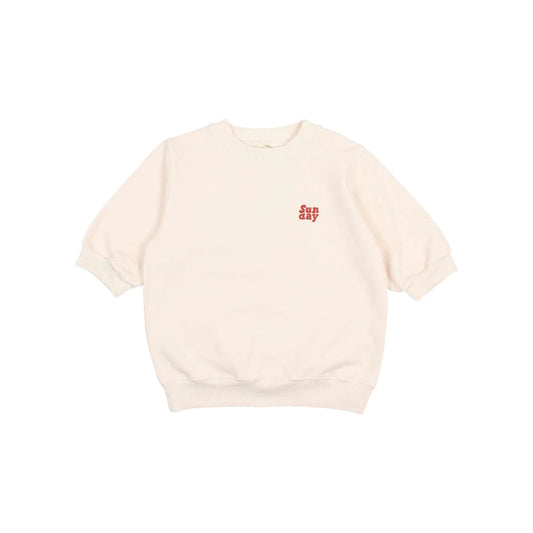 Cremefarbener Fleece-Sweatshirt mit kurzen Ärmeln in Ivory