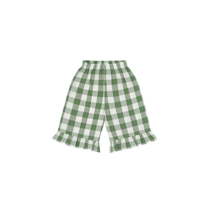 Frill Culottes Dill Gingham: grün-weisse Karo-Shorts mit Rüschensaum