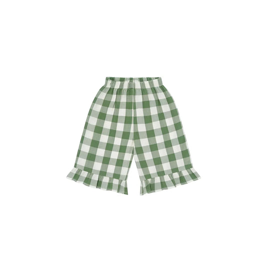 Frill Culottes Dill Gingham: grün-weisse Karo-Shorts mit Rüschensaum
