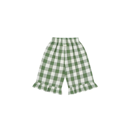 Frill Culottes Dill Gingham: grün-weiße karierte Shorts mit Rüschensaum