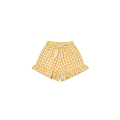 Frill Shorts Honeycomb Gingham: gelb-weisse Karo-Shorts mit Rüschensaum