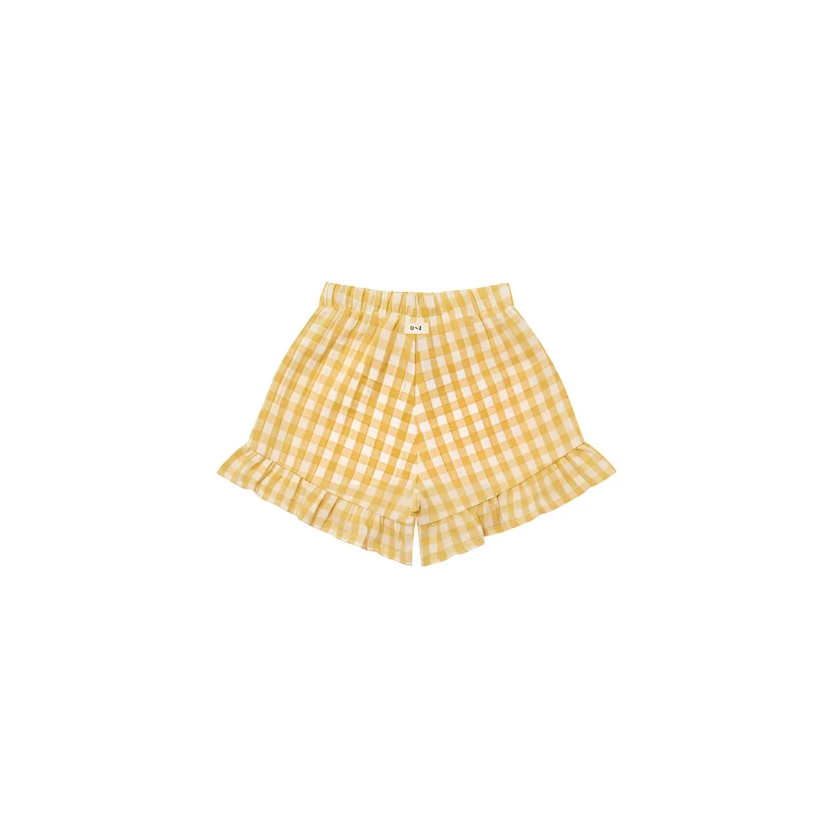 Frill Shorts Honeycomb Gingham: gelb-weiße Karo-Shorts mit Rüschensaum