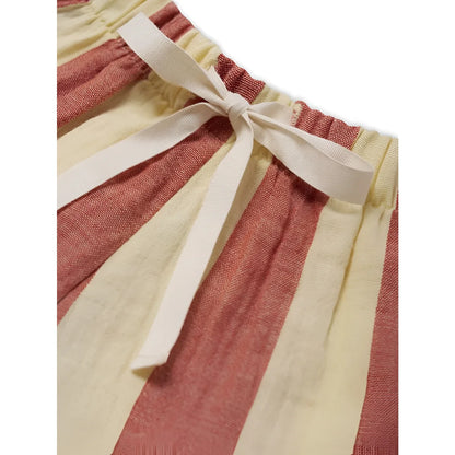 Frill Shorts Tomato Stripes: gestreifte Leinen-Shorts mit Sahne-Bänderschleife
