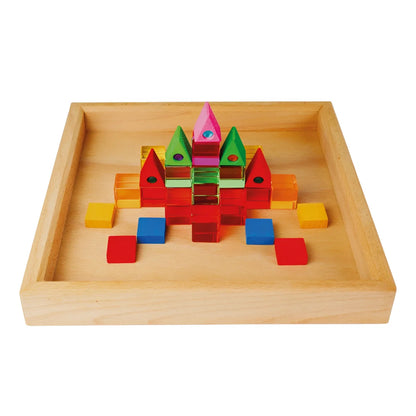 Bunte Holzbausteine Spielset im Game Tray 27,5 x 27,5 x 6 cm