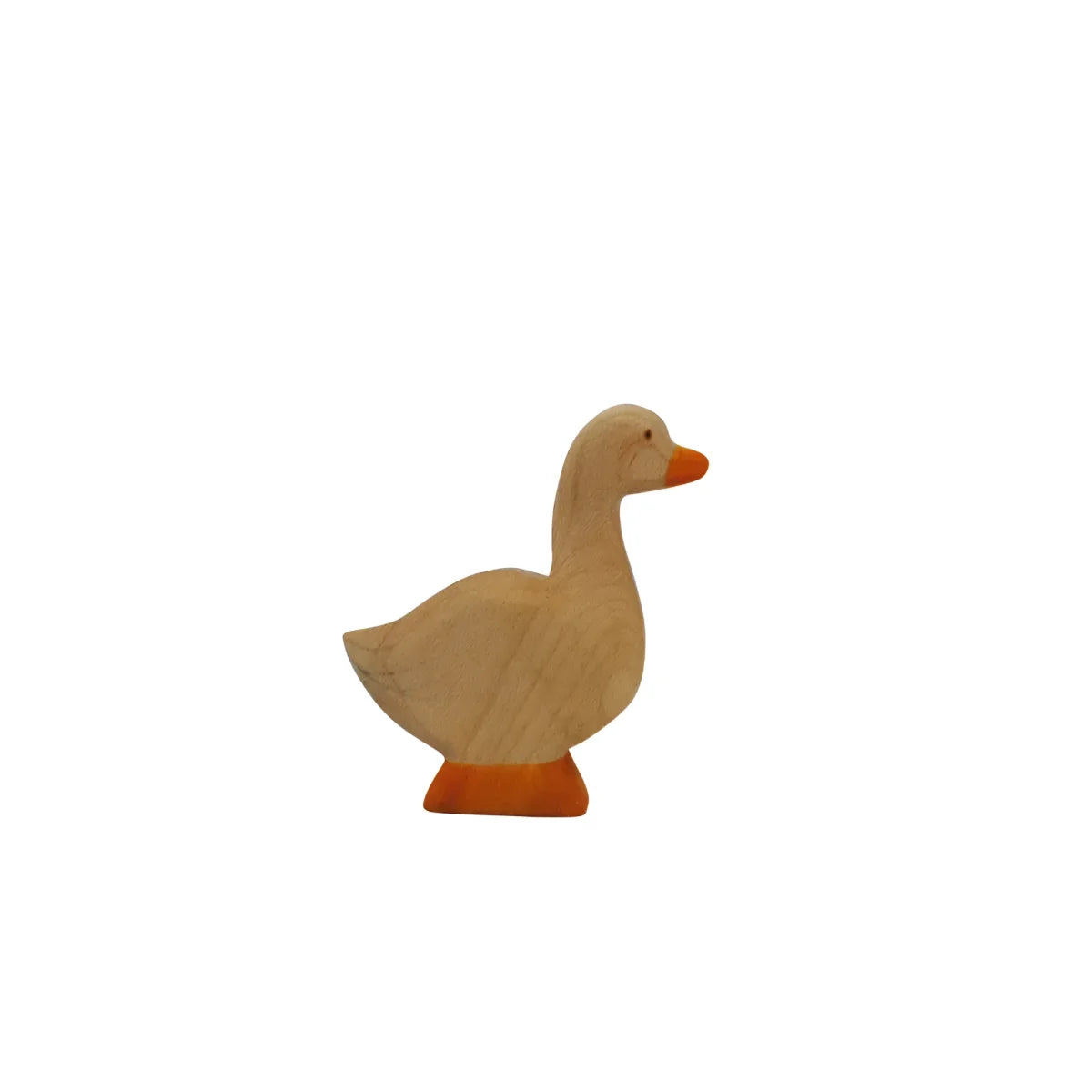 Karvierte Holzgans Figurine mit orangefarbenem Schnabel und Füßen