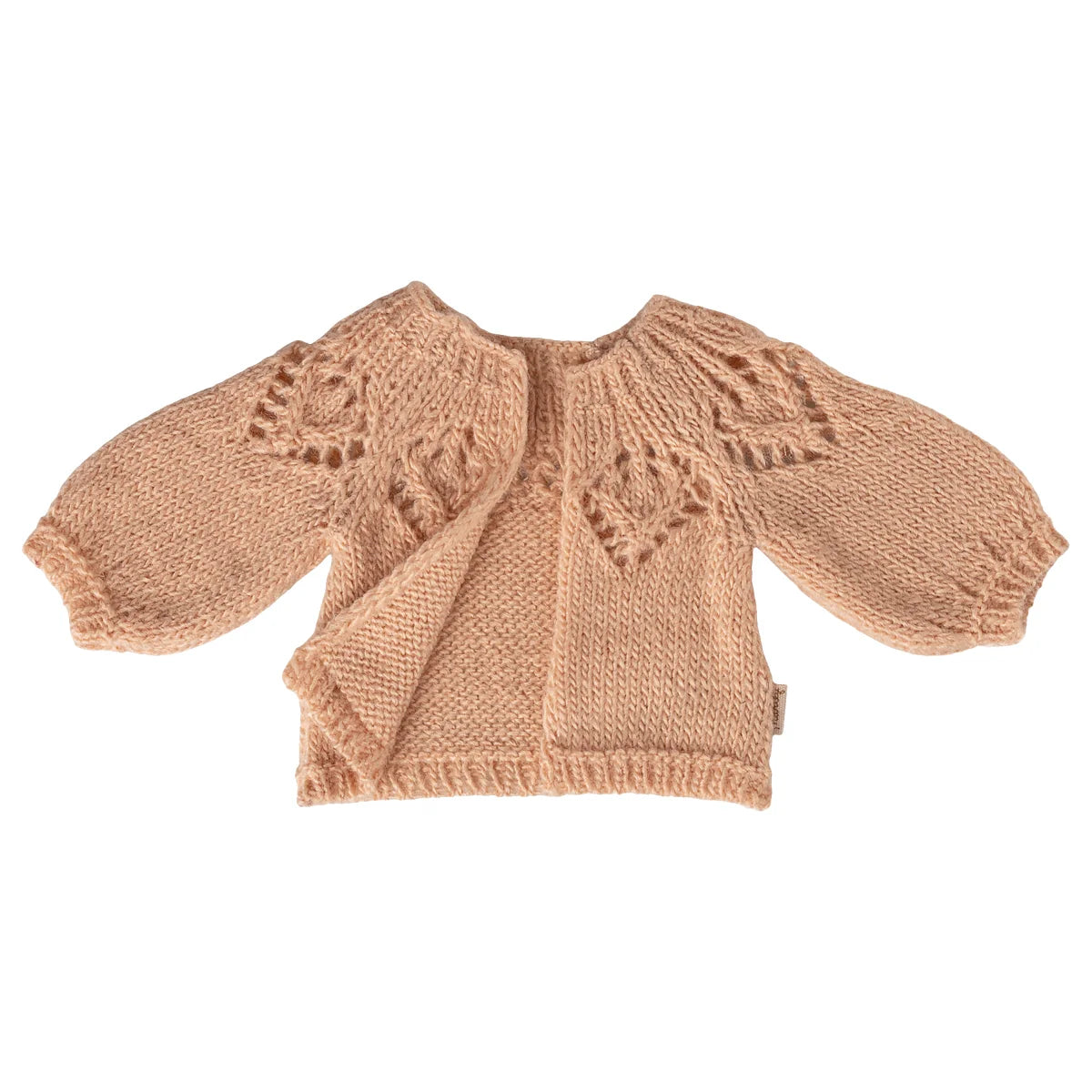 Gestrickte Maileg-Outfit Jacke Größe 4 hellrosa mit Spitze