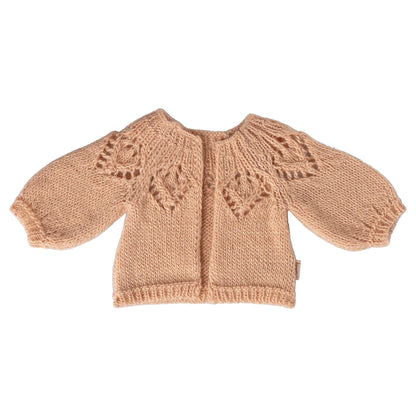 Gestrickte Maileg Strickjacke Grösse 4 Light Rose mit Spitze