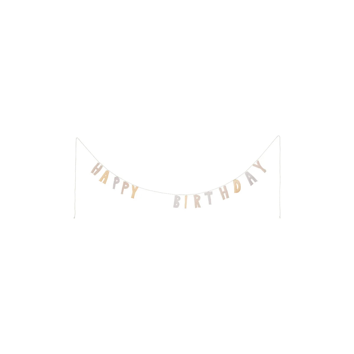 Filigrane Girlande Happy Birthday Lavender mit abwechselnden Gold- und Silber-Metallbuchstaben