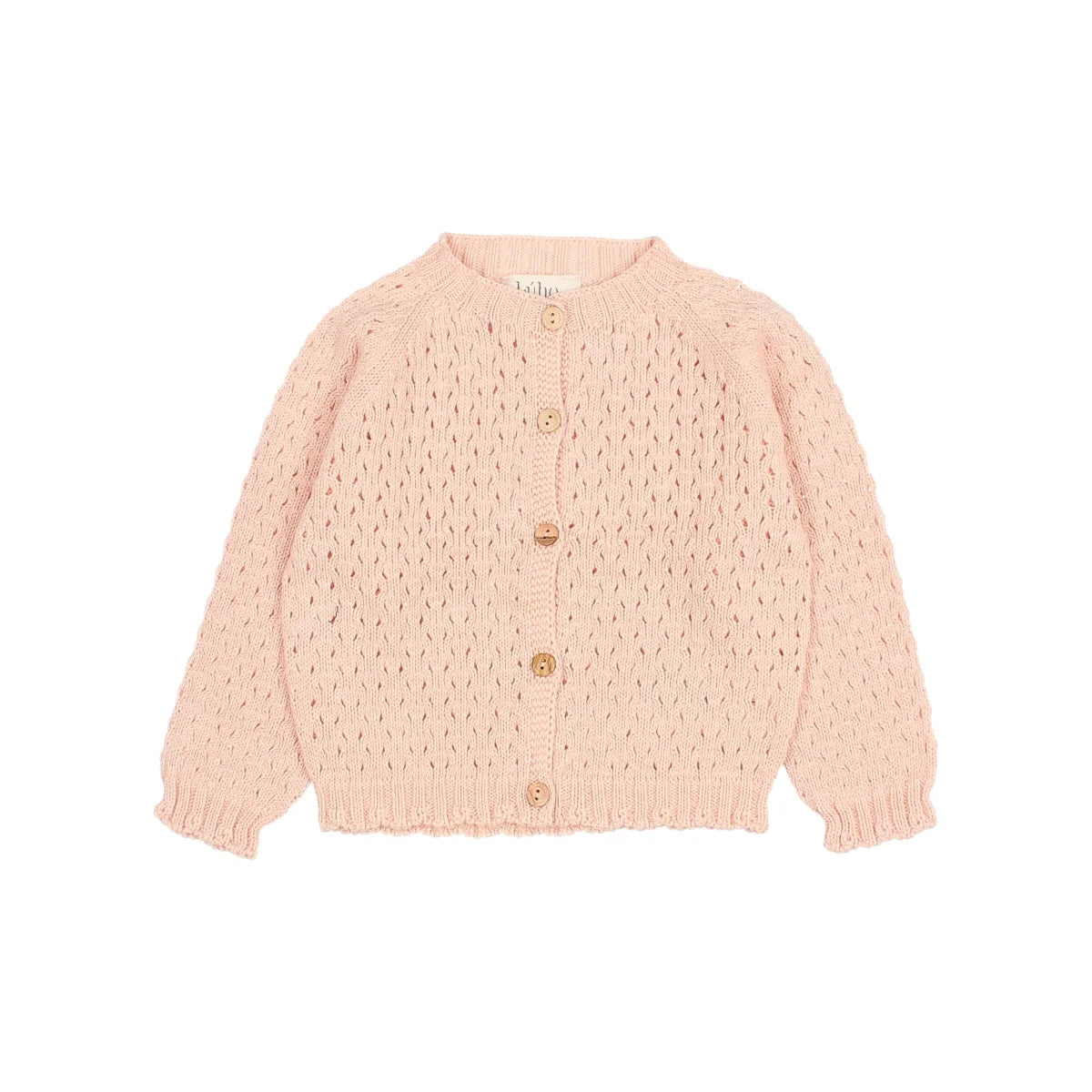 Rosa Strickjacke mit dekorativem Lochmuster und Knopfverschluss für Damen