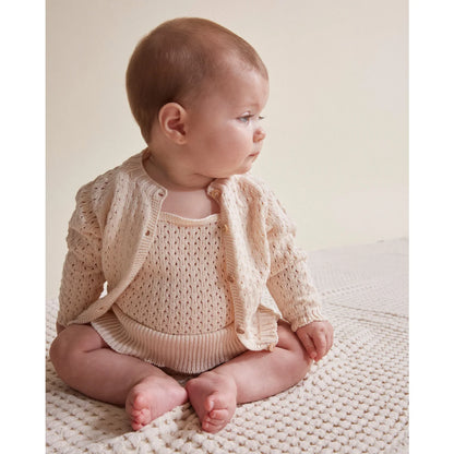 Baby in cream-knit Sweater and Cardigan Set from Girly Cardigan in Ecru oder Rose