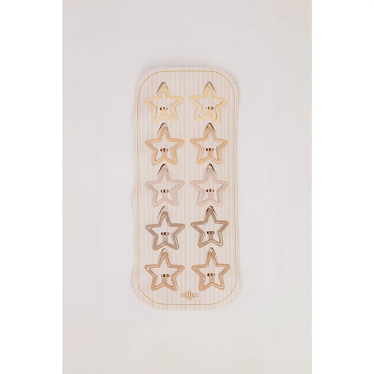 Goldene Stern-Haarclips in Glitzer Starlight im klaren Plastikgehäuse