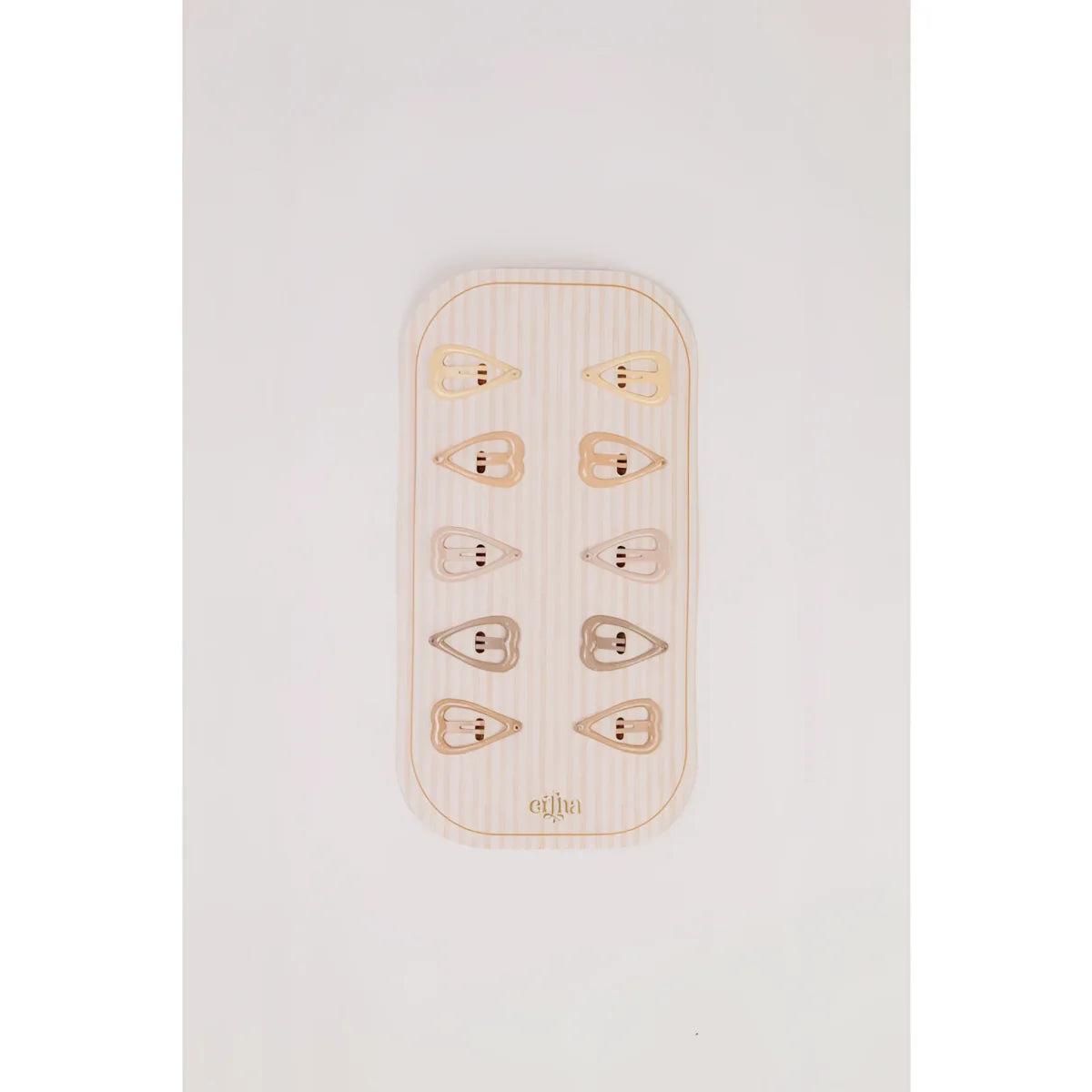 12er goldene Herz-Haarclips auf Holzteller, Glitter Sweetheart