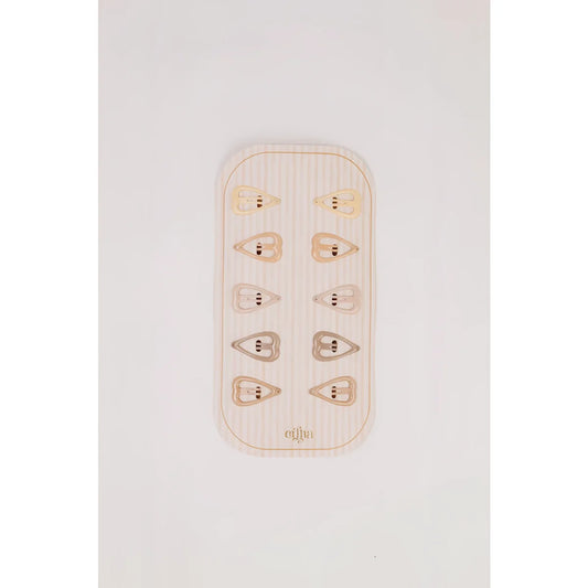 12er goldene Herz-Haarclips auf Holzteller, Glitter Sweetheart